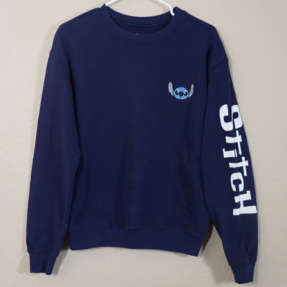 Disney Stitch Navy Blue Embroidered Stitch Sweatshirt S Lilo and Stitch